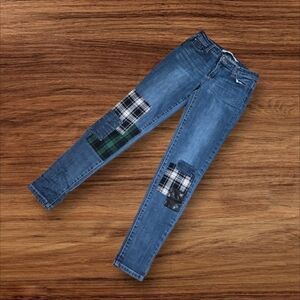 Tractr Denim Patchwork Plaid Patched Skinny Jeans